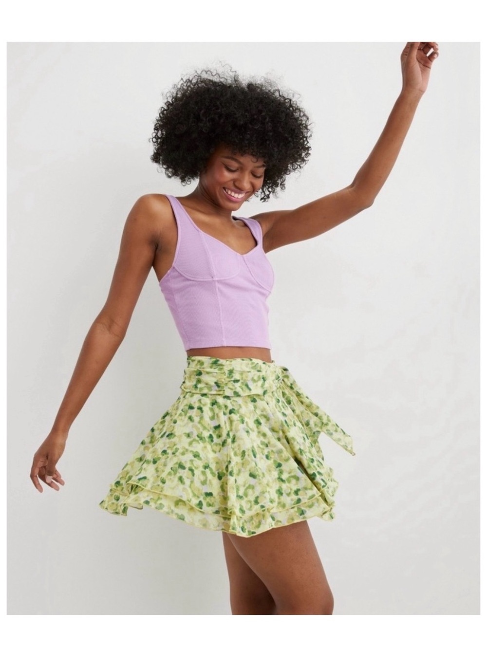 Aerie Floral Ruffled Chiffon Wrap Miniskirt - Small